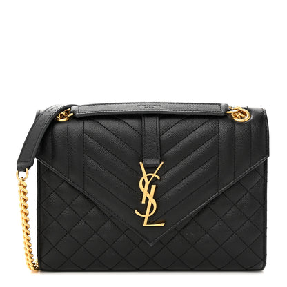 Saint Laurent Grain De Poudre Textured Mixed Matelasse Triquilt Medium Monogram Satchel Black 1 of 13