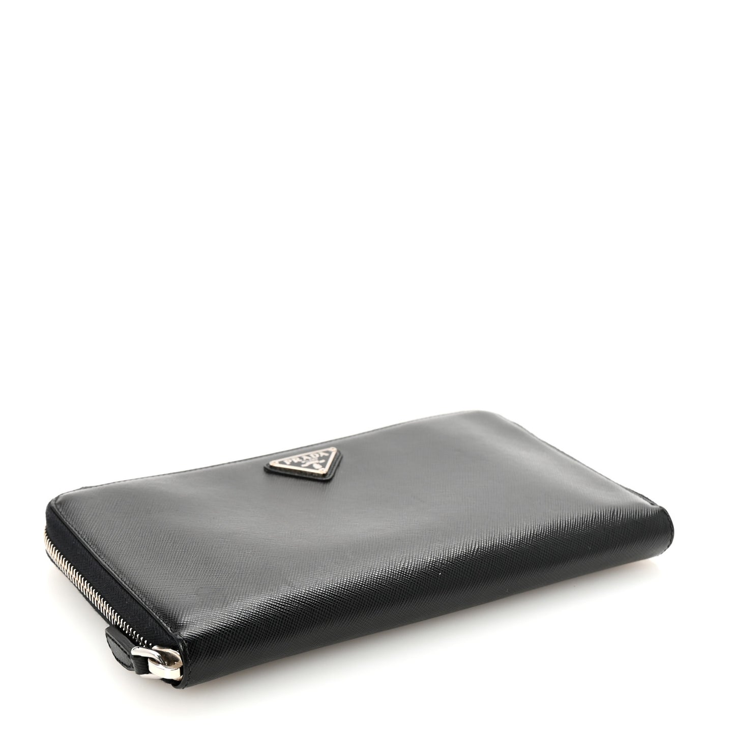 Saffiano Metal Large Zip Around Travel Wallet Black