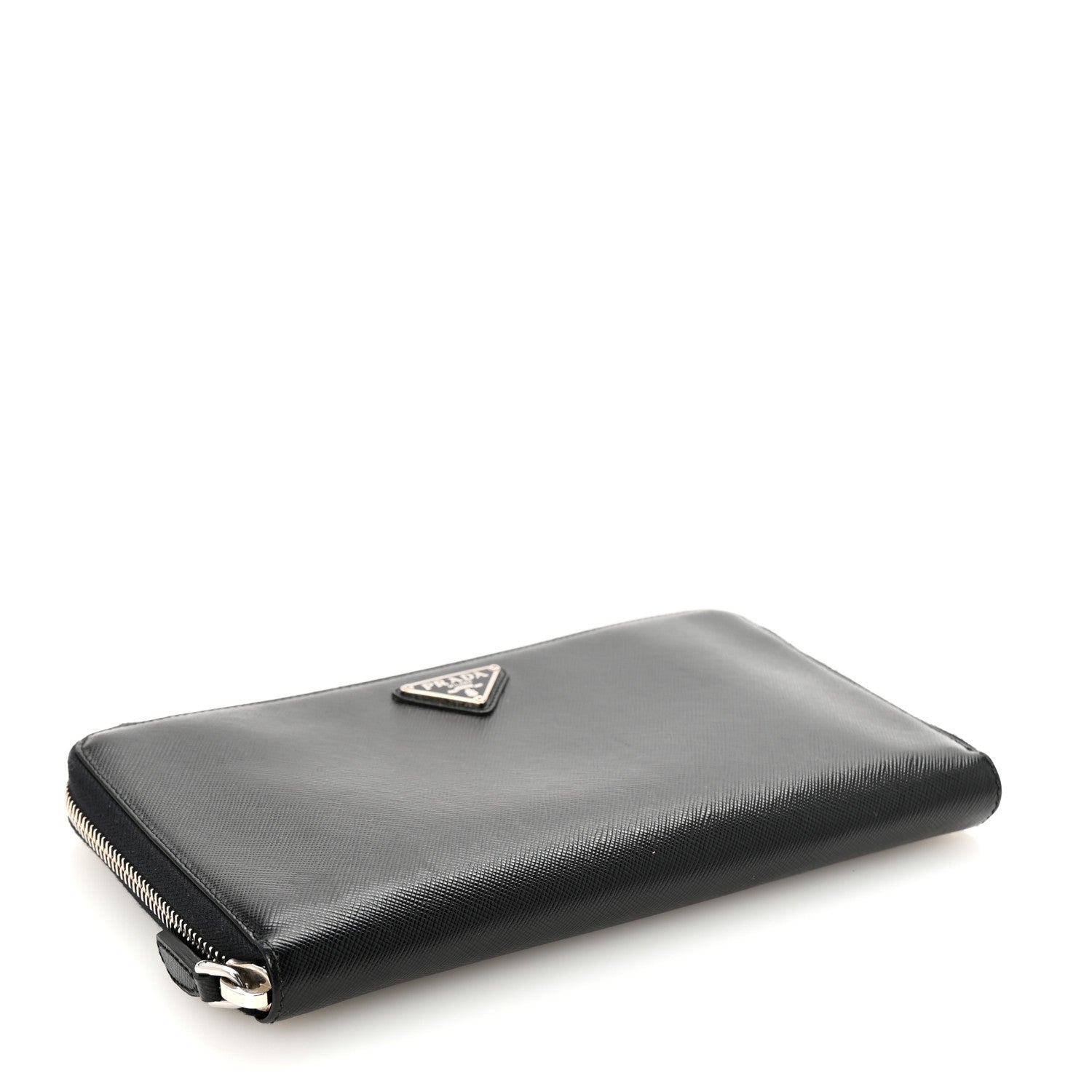 Prada Saffiano Metal Large Zip Around Travel Wallet Black 4 of 6