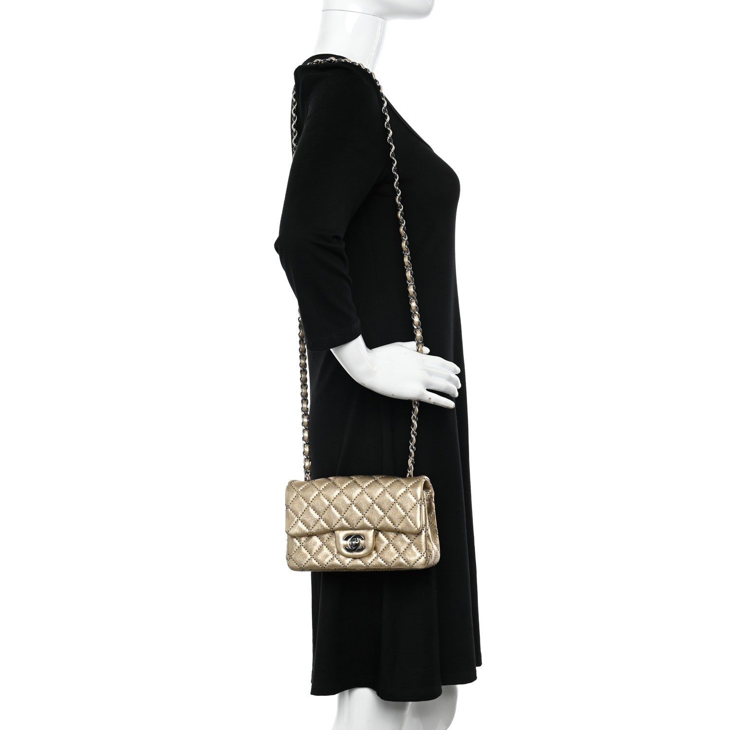 Chanel Metallic Lambskin Quilted Mini Side Stitch Rectangular Flap Gold 2 of 11