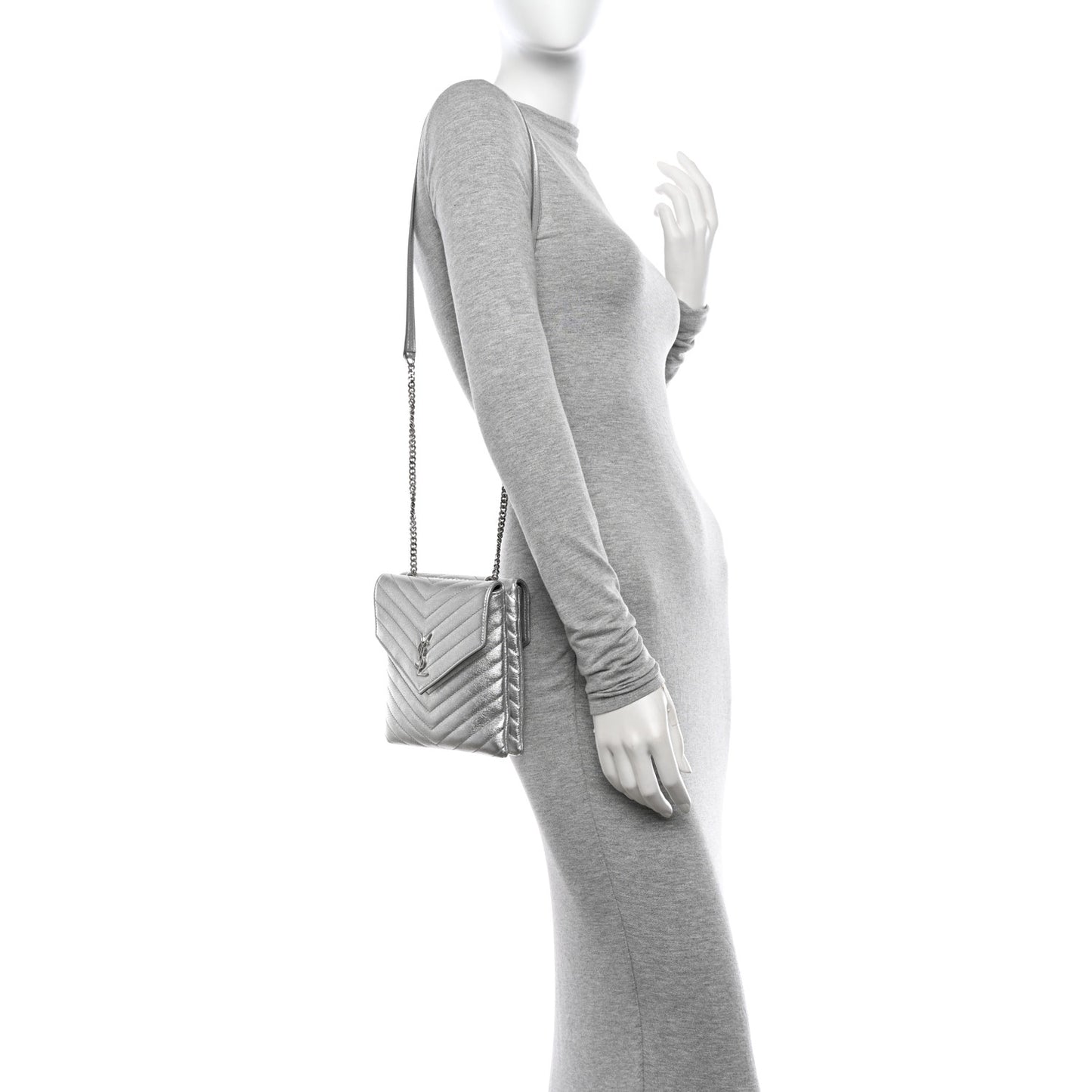 Metallic Lambskin Quilted Double Flap Bag Silver
