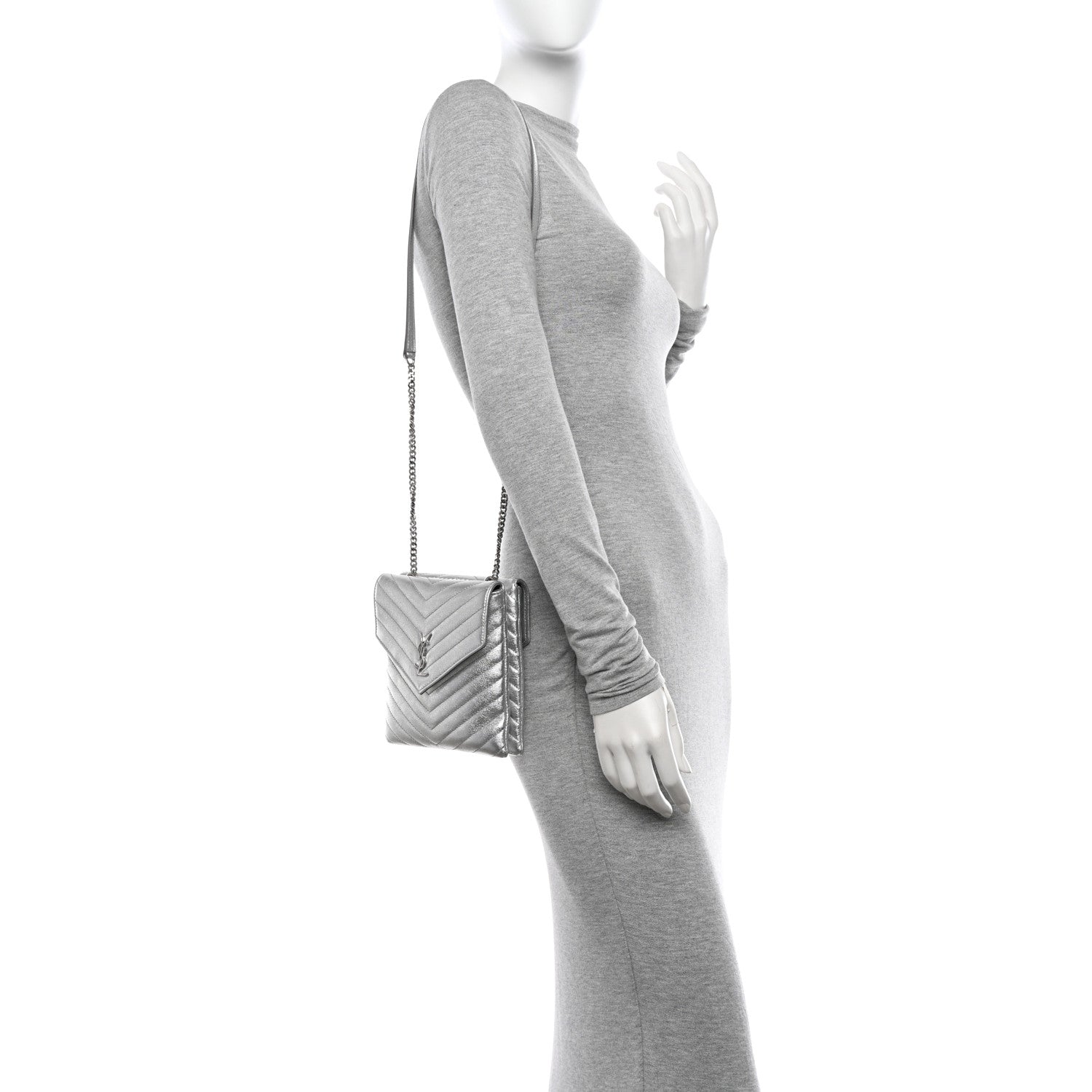 Saint Laurent Metallic Lambskin Quilted Double Flap Bag Silver 2 of 10