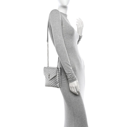 Saint Laurent Metallic Lambskin Quilted Double Flap Bag Silver 2 of 10