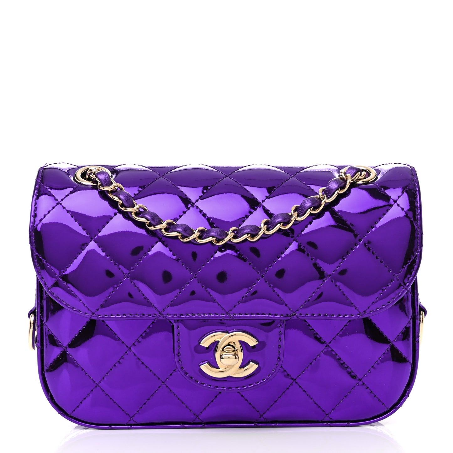 Mirror Calfskin Metallic Calfskin Quilted Hollywood Boulevard Mini Flap With Star Coin Purse Purple