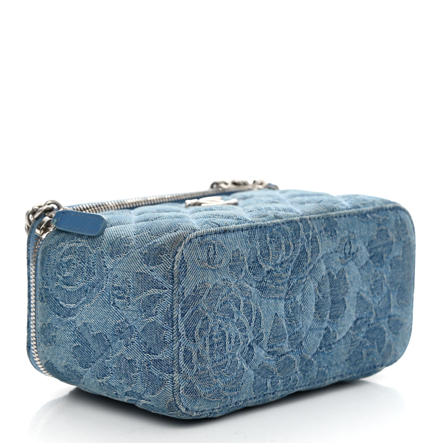 Chanel Denim Quilted Sweetheart Small Vanity Case With Chain Blue 4 of 14