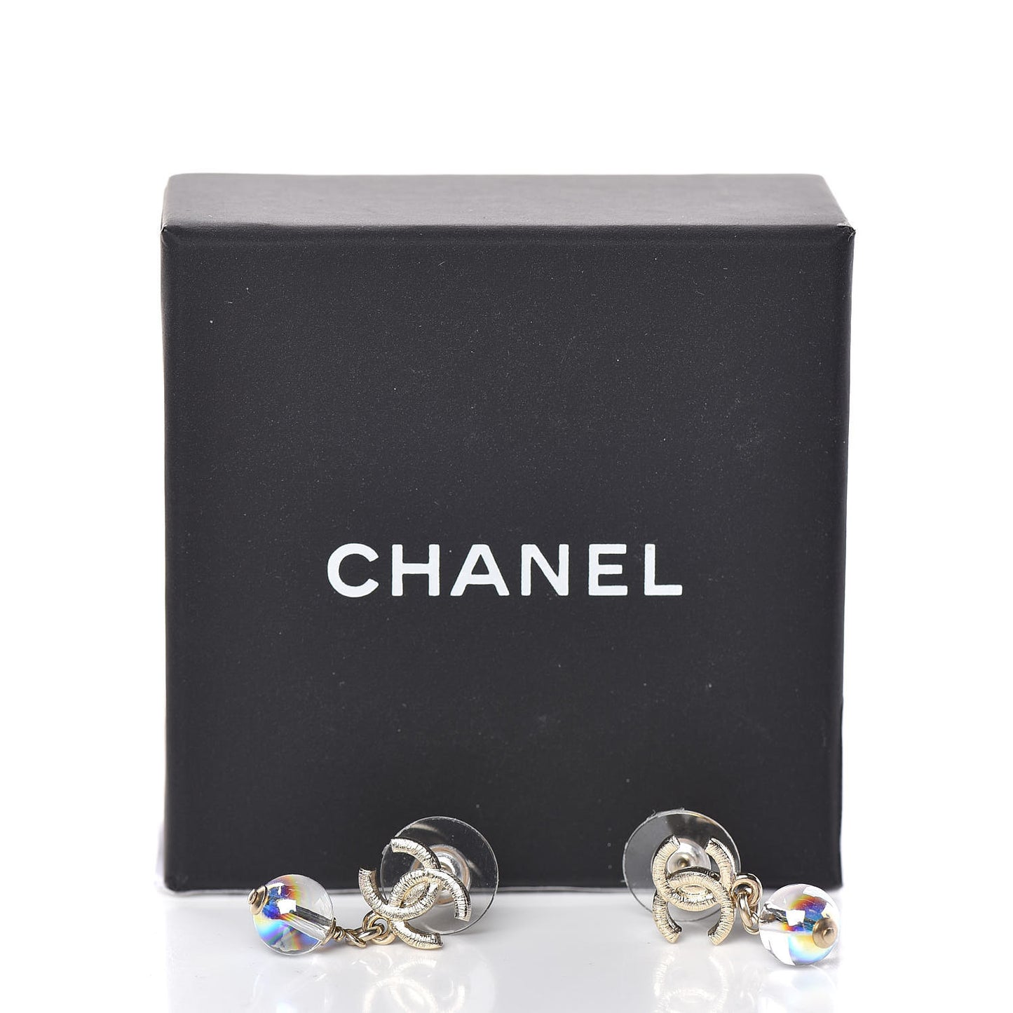 Iridescent Bead CC Drop Earrings Gold