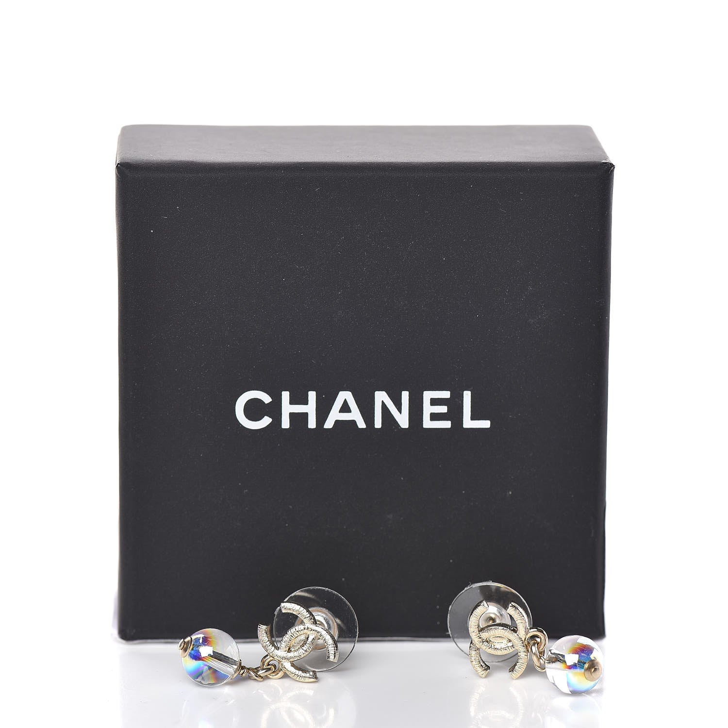 Chanel Iridescent Bead CC Drop Earrings Gold 5 of 5