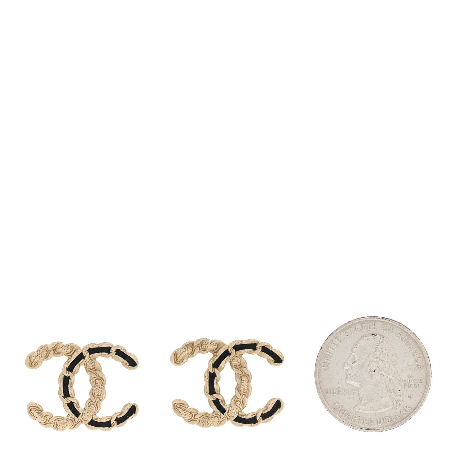 Chanel Enamel Metal Chain French New Wave CC Earrings Black Gold 2 of 5