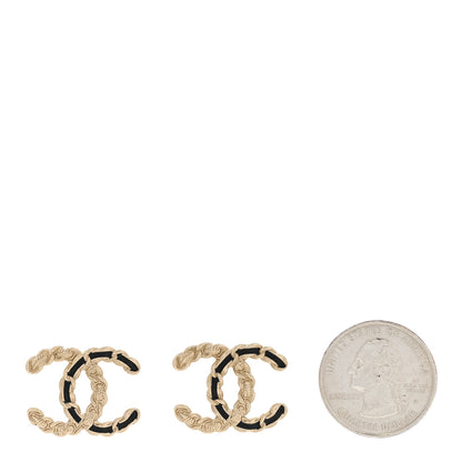 Chanel Enamel Metal Chain French New Wave CC Earrings Black Gold 2 of 5