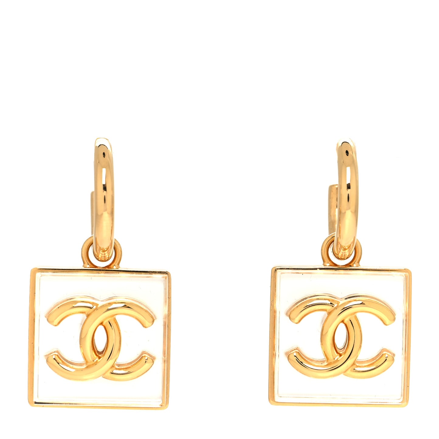 Metal Resin CC Square Drop Earrings Gold Transparent