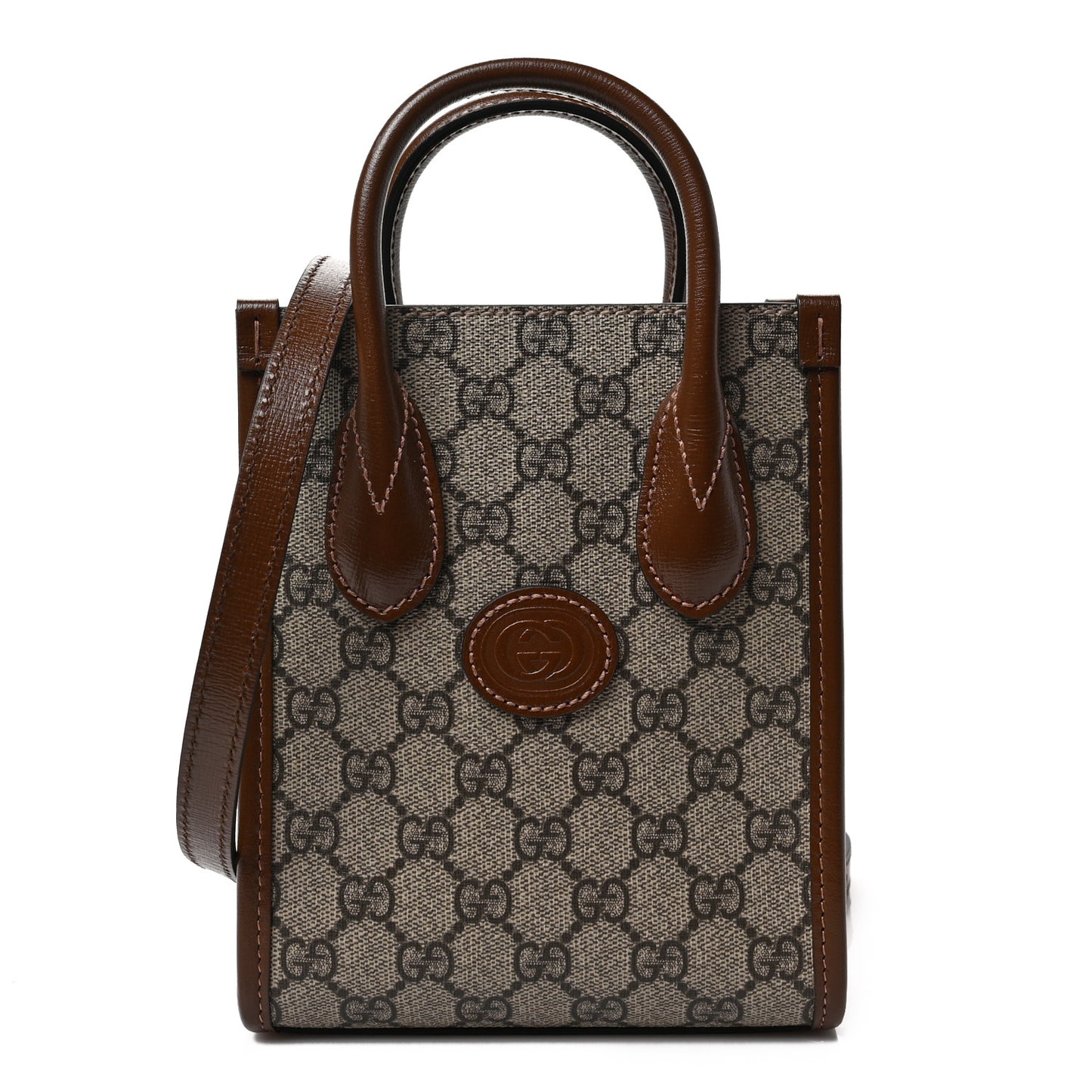 GG Supreme Monogram Azalea Calfskin Mini Retro Interlocking G Tote Bag Beige Ebony Brown Sugar