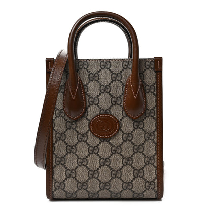 Gucci GG Supreme Monogram Azalea Calfskin Mini Retro Interlocking G Tote Bag Beige Ebony Brown Sugar 1 of 8