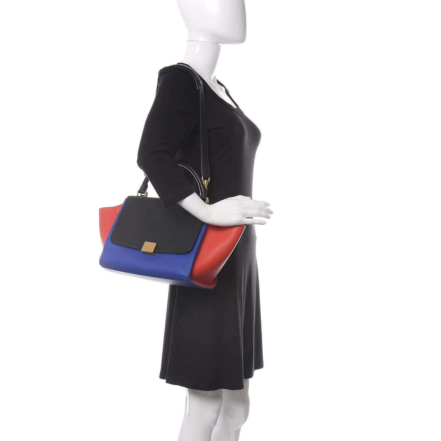 Celine Smooth Calfskin Small Tri-Color Trapeze Black 2 of 14