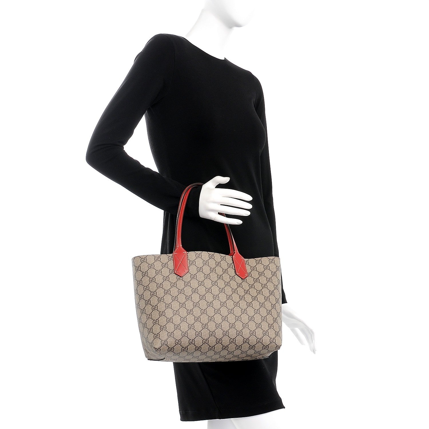 Gucci GG Supreme Monogram Small Reversible Tote Beige Red 2 of 8
