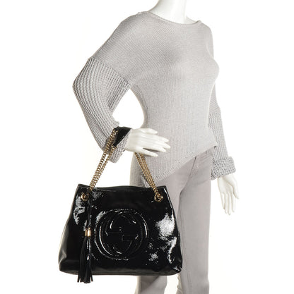 Gucci Patent Medium Soho Chain Shoulder Bag Black 2 of 9