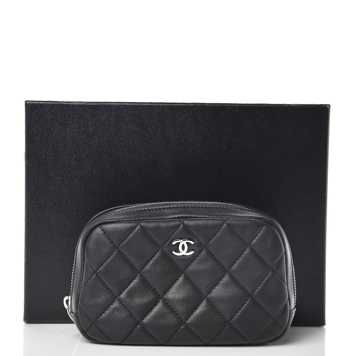 Chanel Lambskin Quilted Small Curvy Pouch Cosmetic Case Black 10 of 10