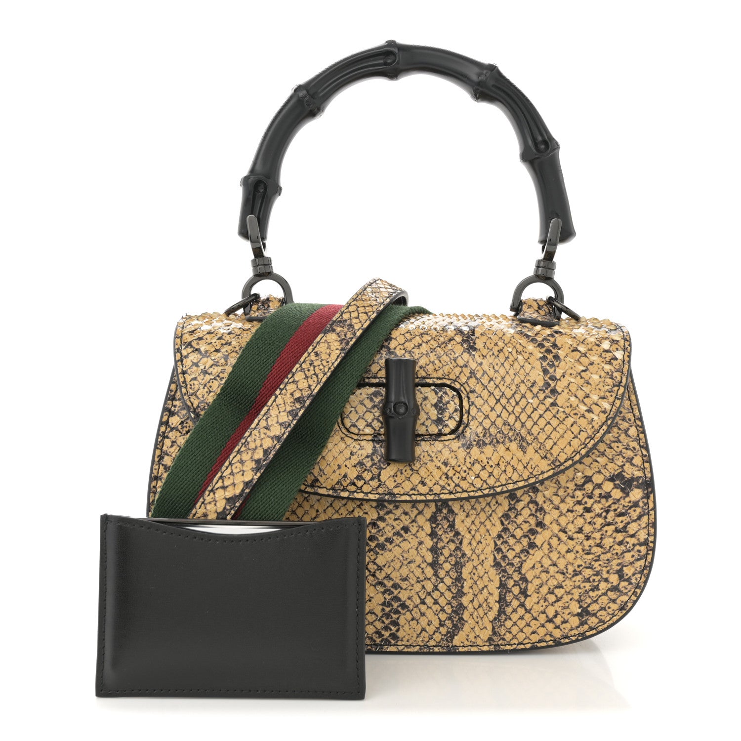 Gucci Snakeskin Small Bamboo 1947 Top Handle Bag Natural Black