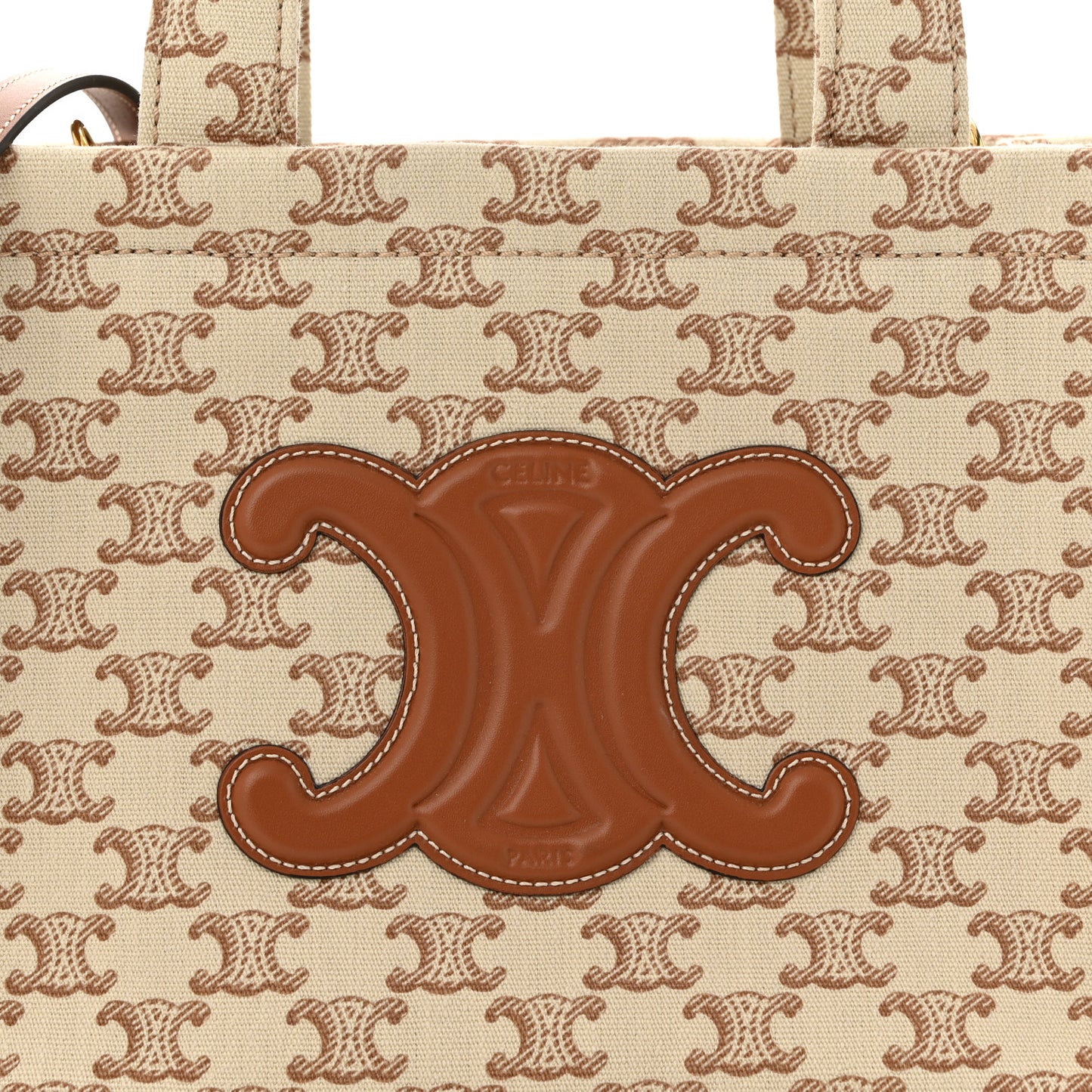 Canvas Calfskin Triomphe Print Small Cabas Thais White