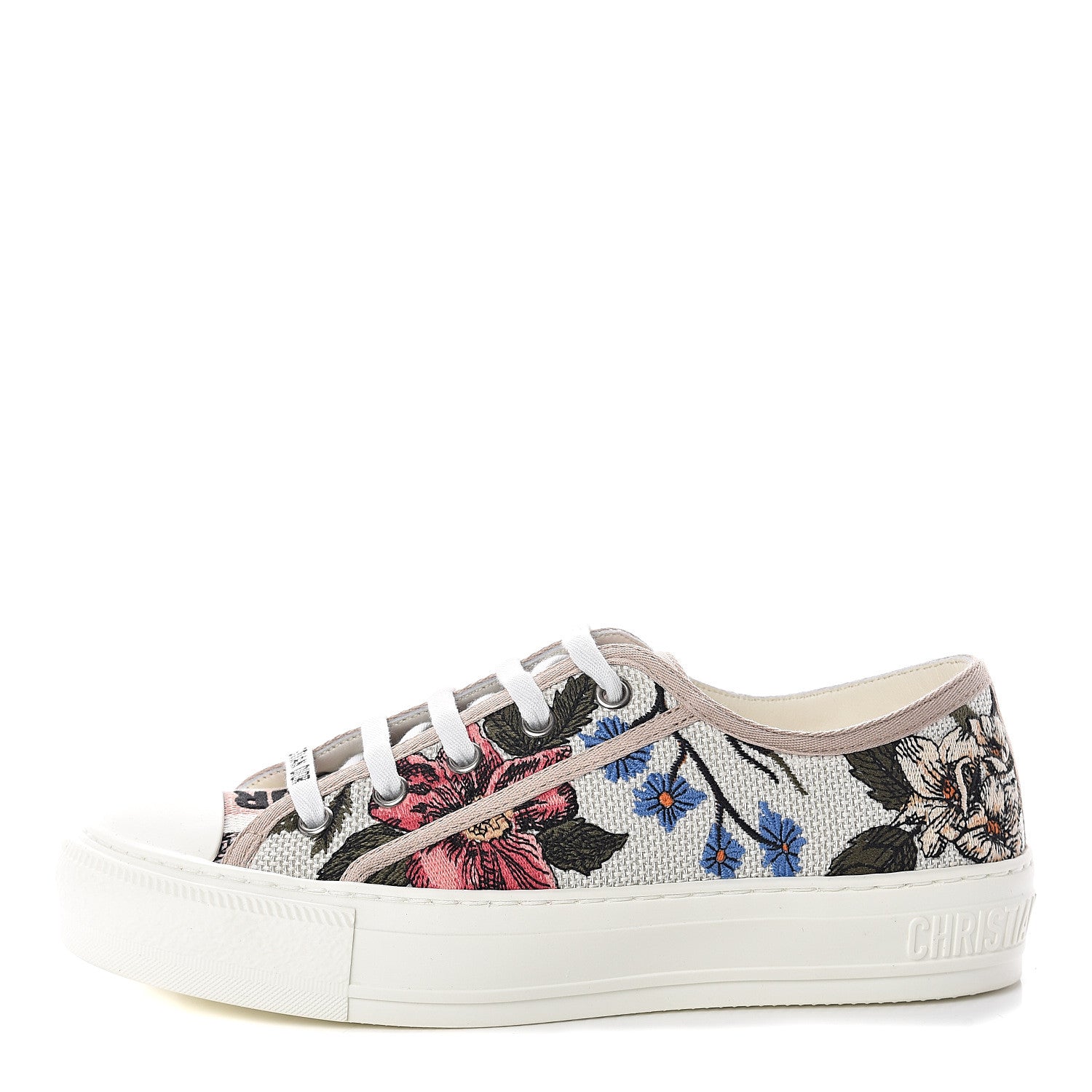 Christian Dior Cotton Rosa Mutabilis Embroidered Womens Walk'N'Dior Low Top Sneakers 35 Beige Multicolor 1 of 7