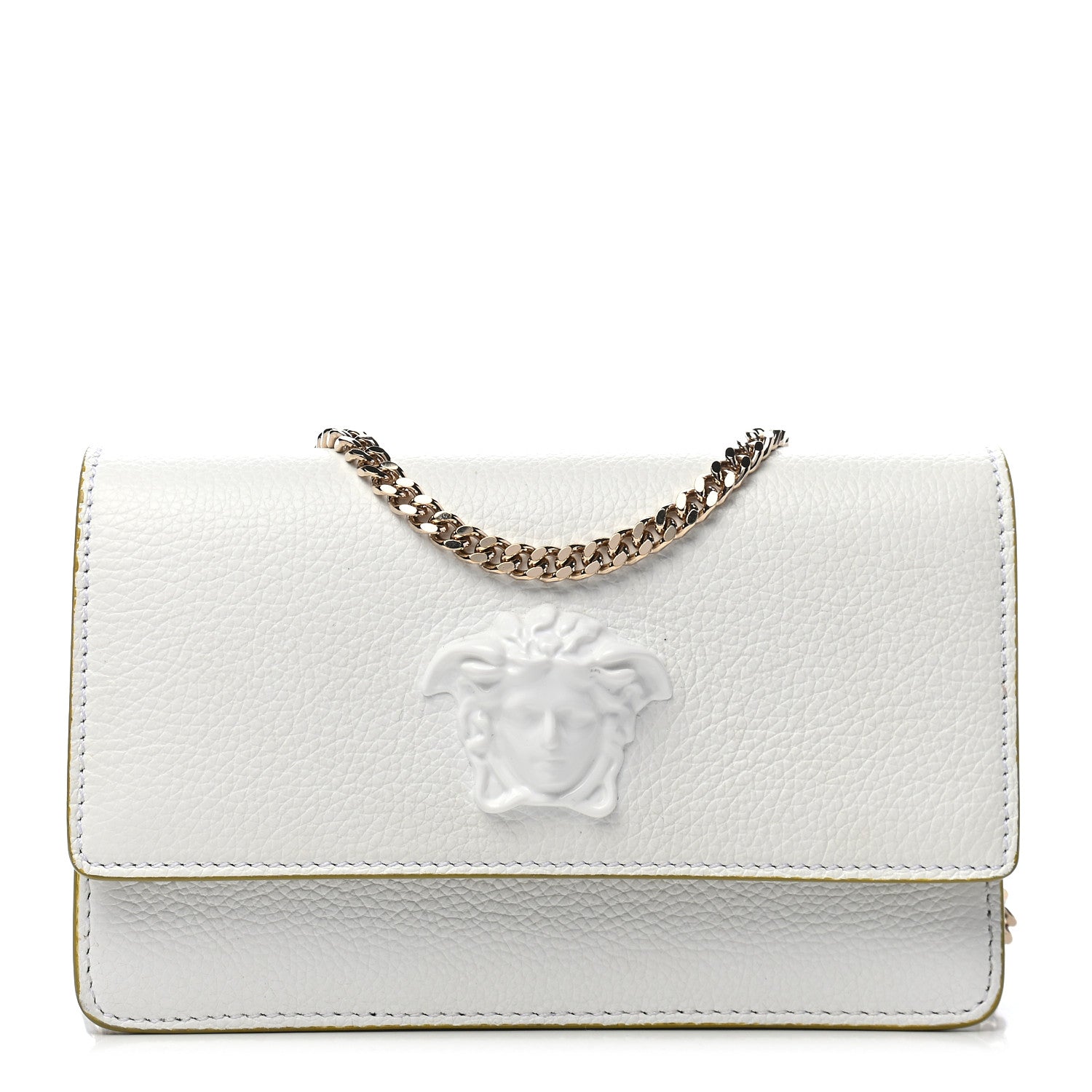 Versace Grained Calfskin Medusa Wallet On Chain Clutch White Yellow 1 of 8