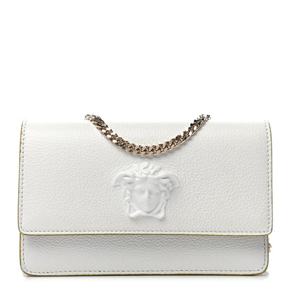Versace Grained Calfskin Medusa Wallet On Chain Clutch White Yellow 1 of 8