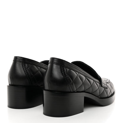 Chanel Lambskin Quilted CC Heart Loafers 37 Black 4 of 12