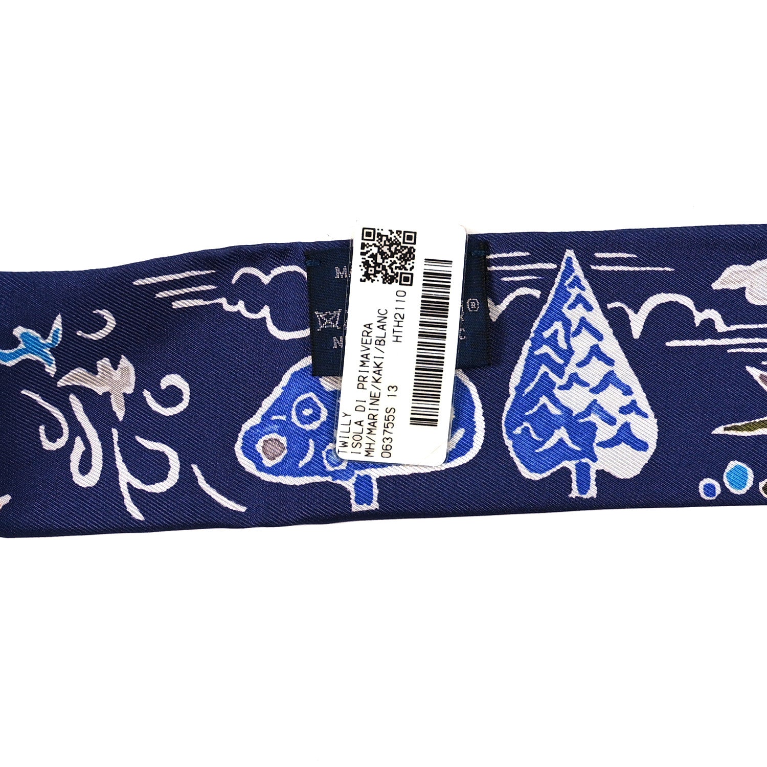 Hermes Silk Isola Di Primavera Twilly Marine Kaki White 3 of 3