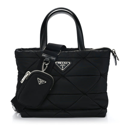 Prada Re-Nylon Nappa Triangle Quilted Padded Double Handled Zip Pocket Tote Black 1 of 8