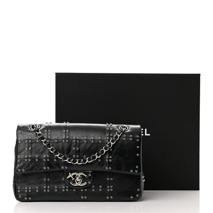 Chanel Glazed Calfskin Grommet Embellished Medium Airline Double Flap Black 11 of 11