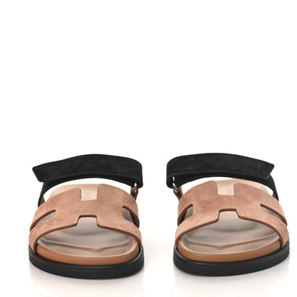 Hermes Suede Goatskin Womens Chypre Sandals 38 Rose Perle Black 2 of 10