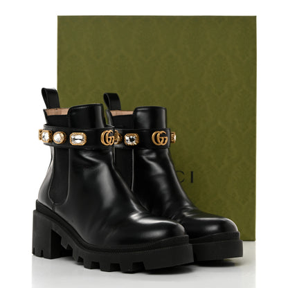 Gucci Calfskin Crystal GG Trip Chelsea Ankle Boots 37.5 Black 9 of 9