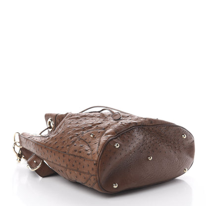 Gucci Ostrich Drawstring Shoulder Bag Brown 3 of 8