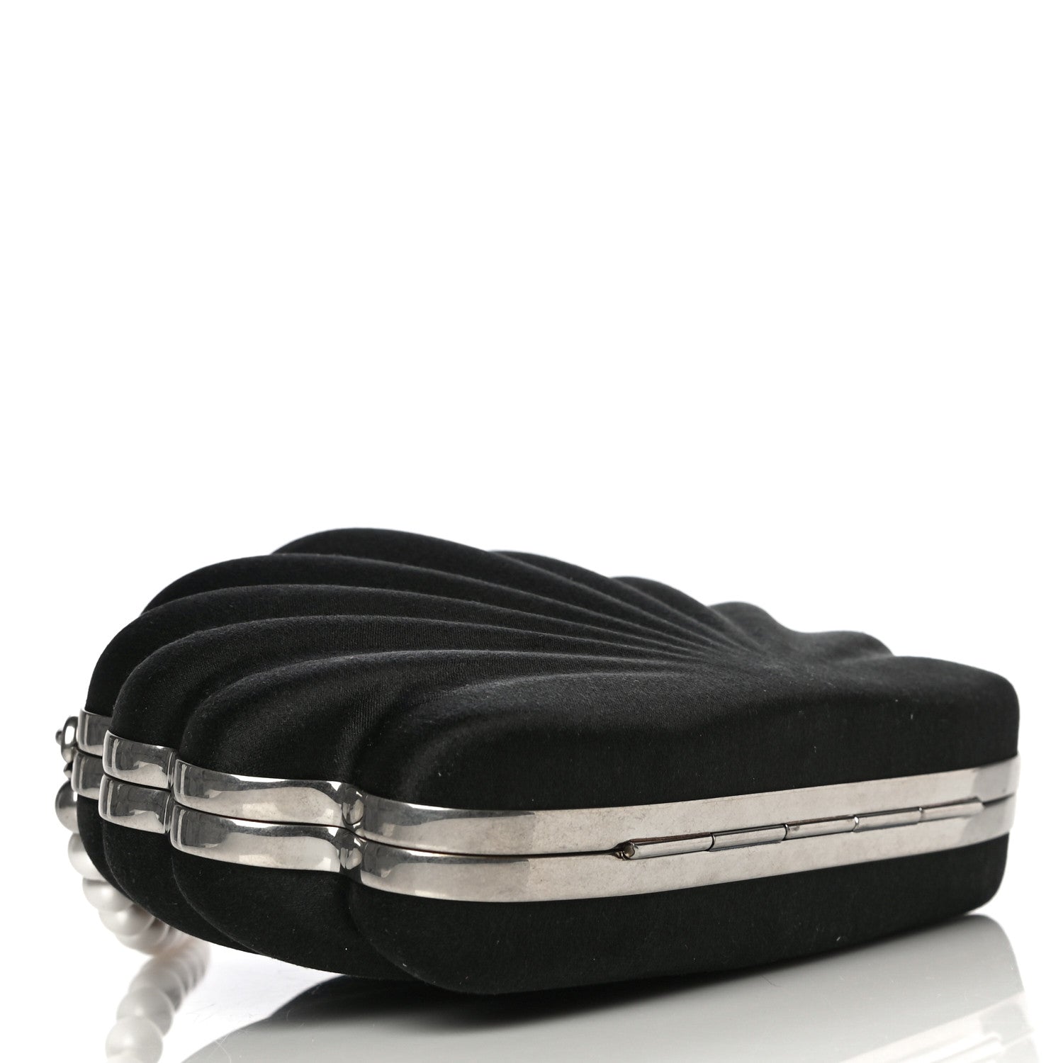 Balenciaga Satin Pearl Shell Clutch Bag Black 3 of 11