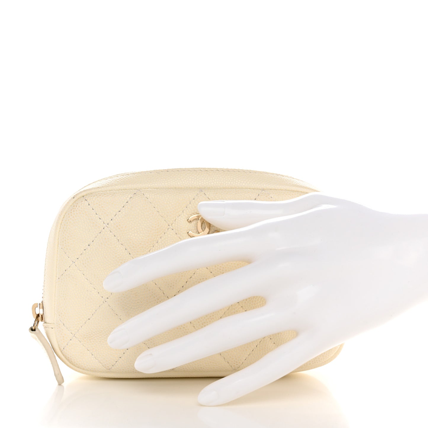 Caviar Quilted Small Curvy Pouch Cosmetic Case White