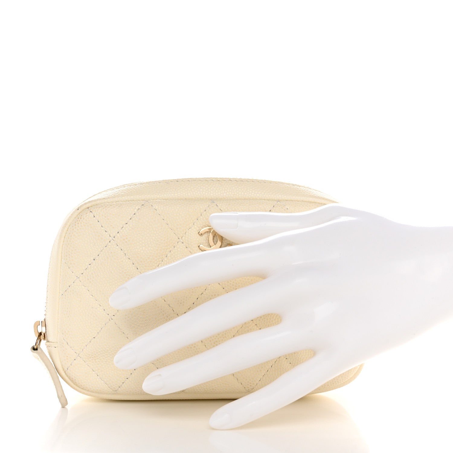 Chanel Caviar Quilted Small Curvy Pouch Cosmetic Case White 2 of 9