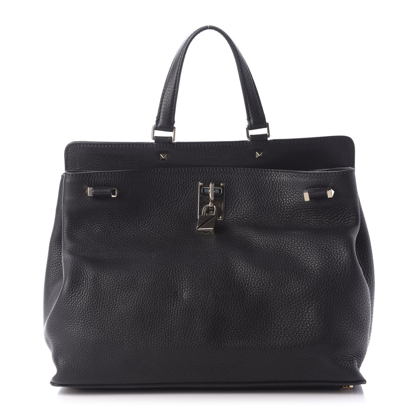 Pebbled Calfskin Large JoyLock Satchel Black