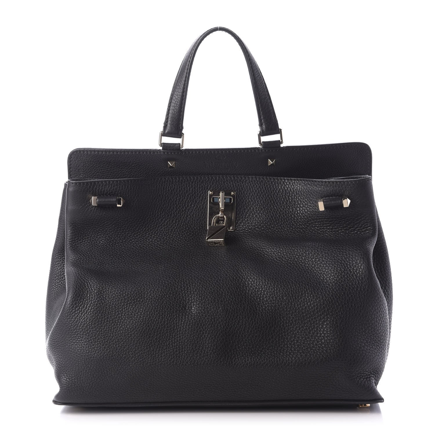 Valentino Garavani Pebbled Calfskin Large JoyLock Satchel Black 1 of 9