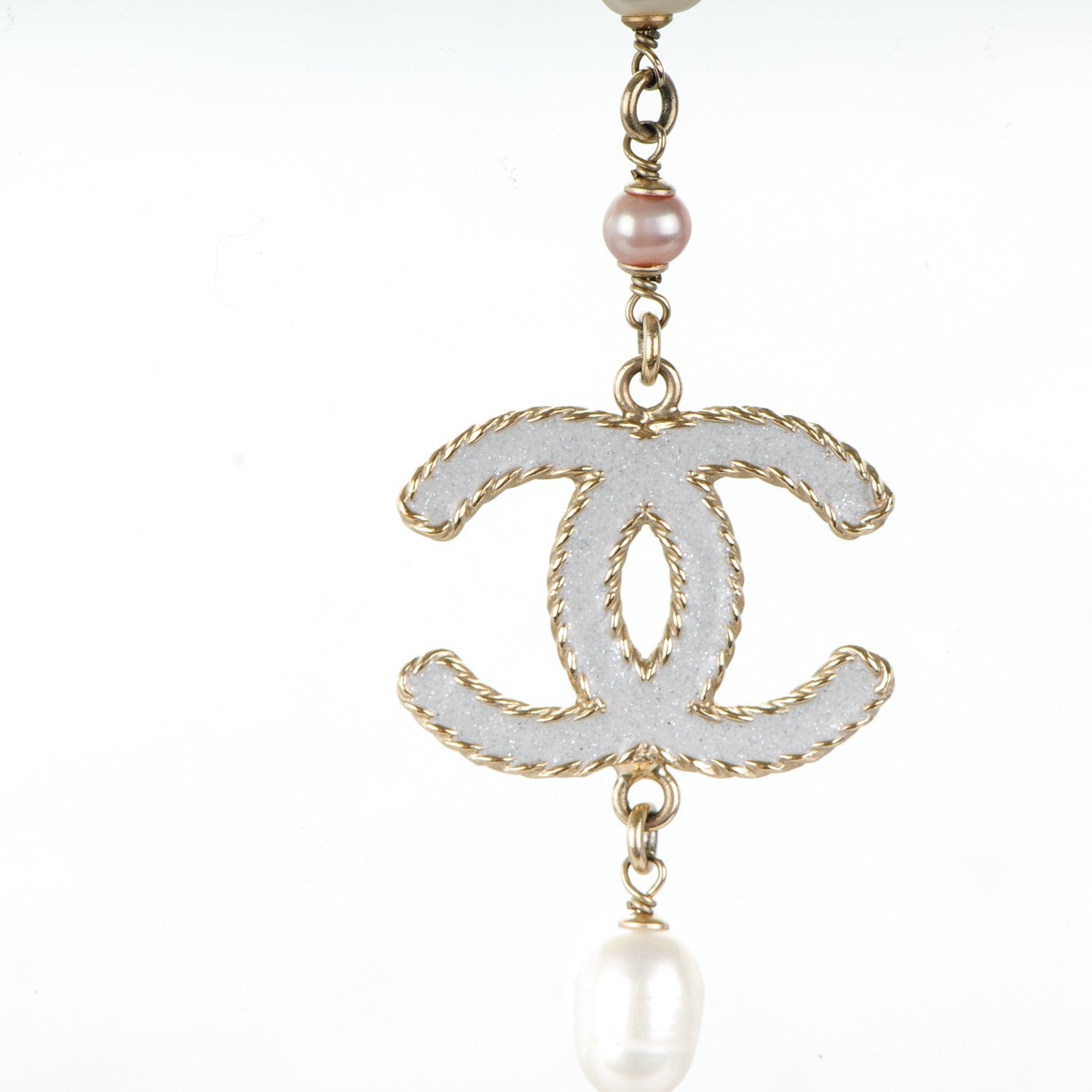 Chanel Pearl Bead Enamel CC Long Necklace Pink Gold 3 of 5