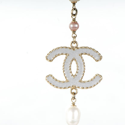 Chanel Pearl Bead Enamel CC Long Necklace Pink Gold 3 of 5