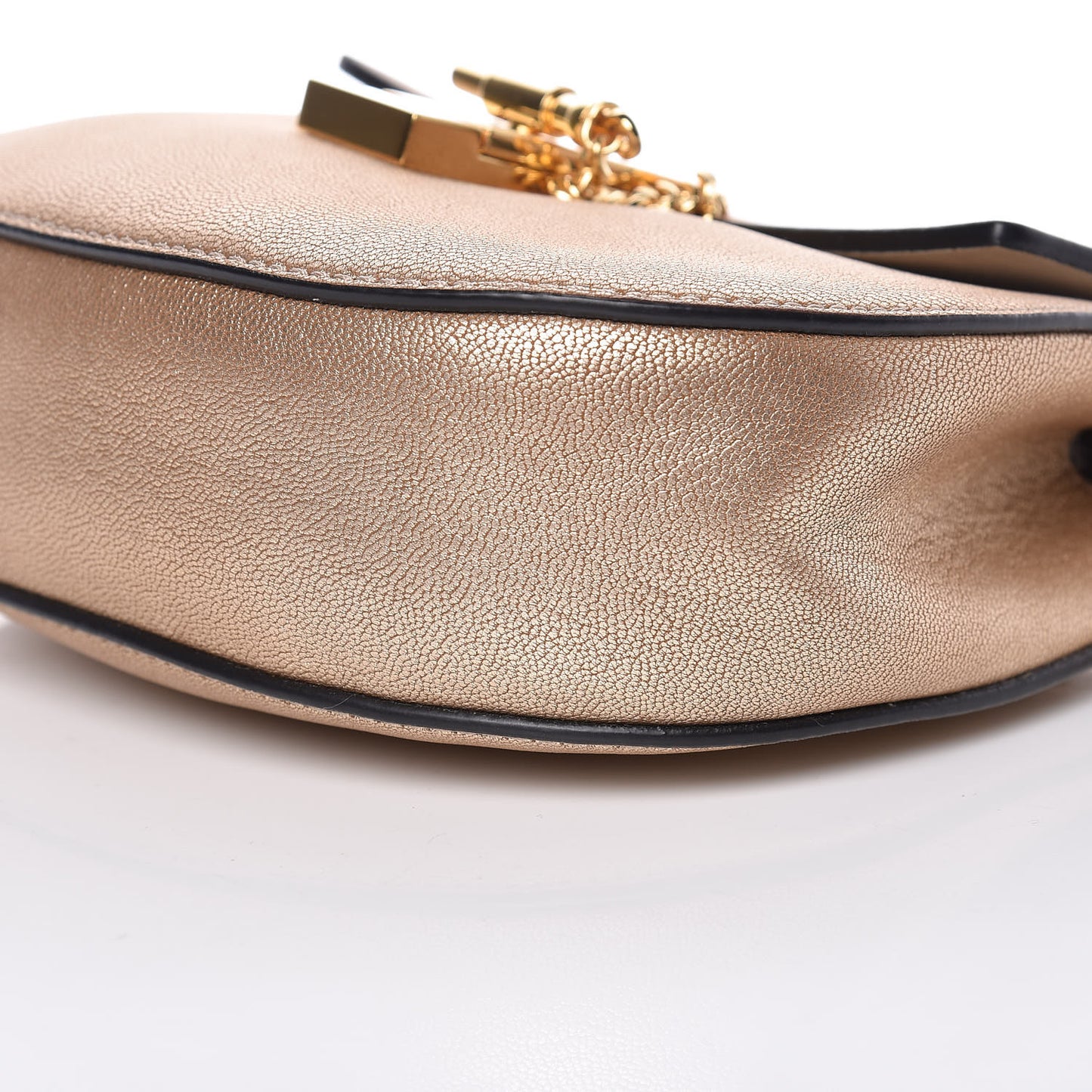 Metallic Grained Goatskin Nano Drew Shoulder Bag Abstract Gold