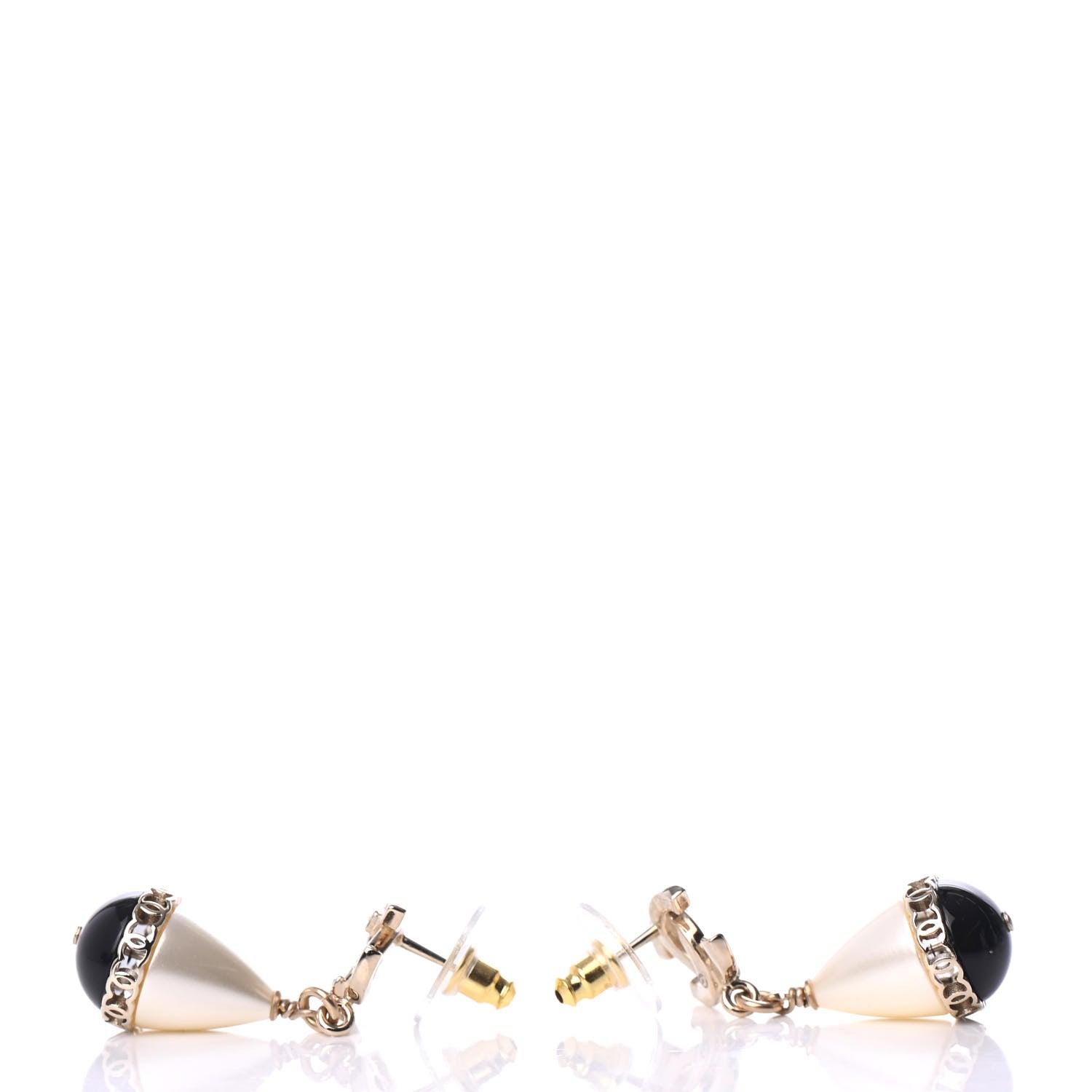 Chanel Crystal Pearl CC Fantasy Drop Earrings Gold Black 3 of 5