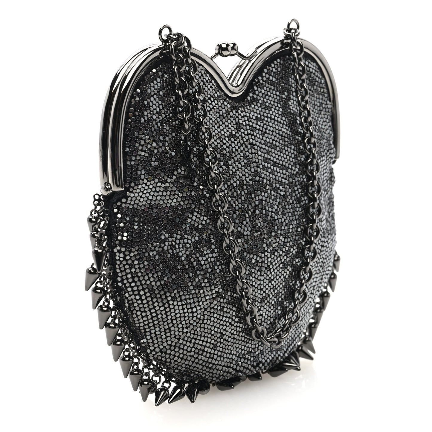 Satin Mesh Studded Mini Heart Bag Dark Rutenio