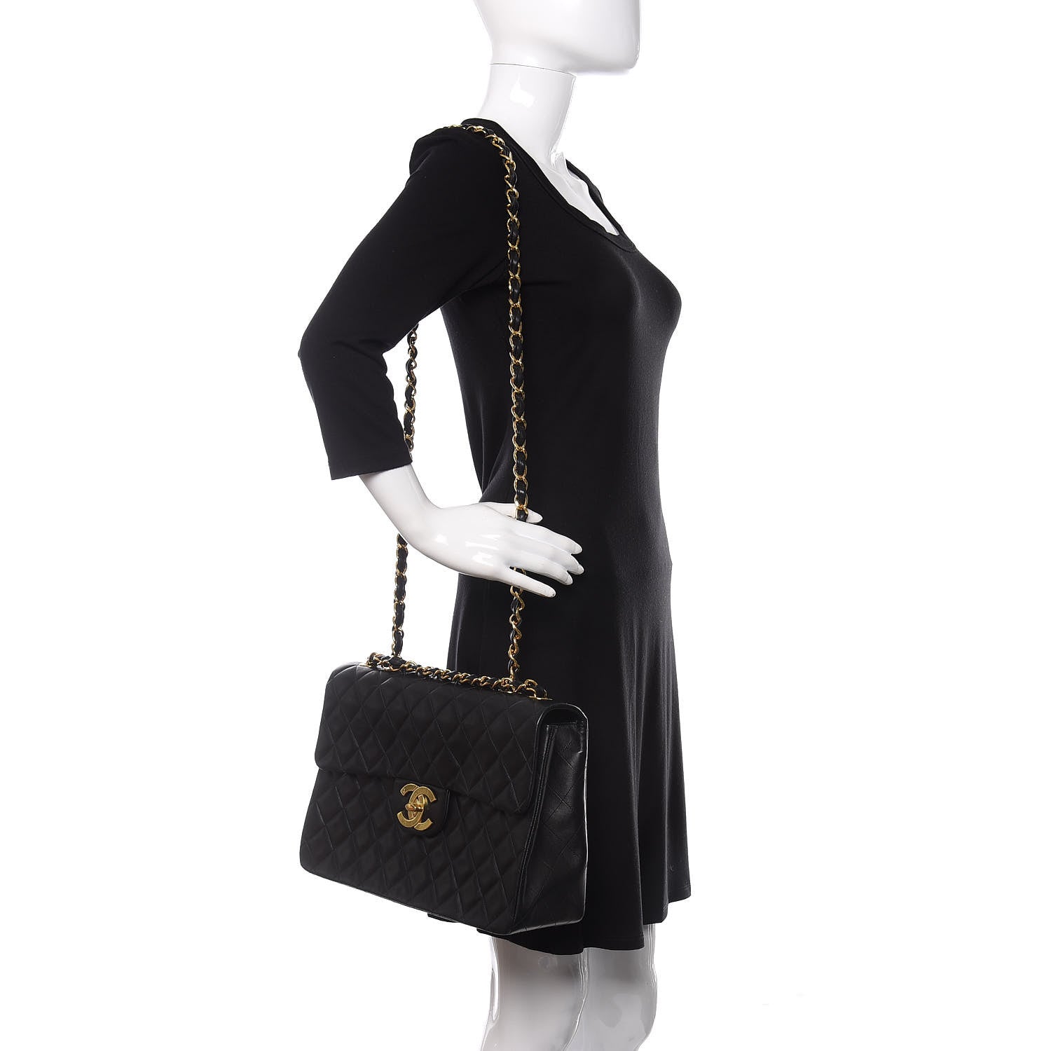 Chanel Lambskin Quilted XL Jumbo Single Flap Black 2 of 12