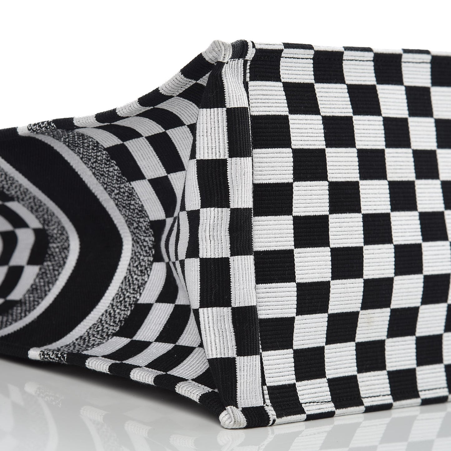 Canvas Embroidered Checkered Book Tote Black White