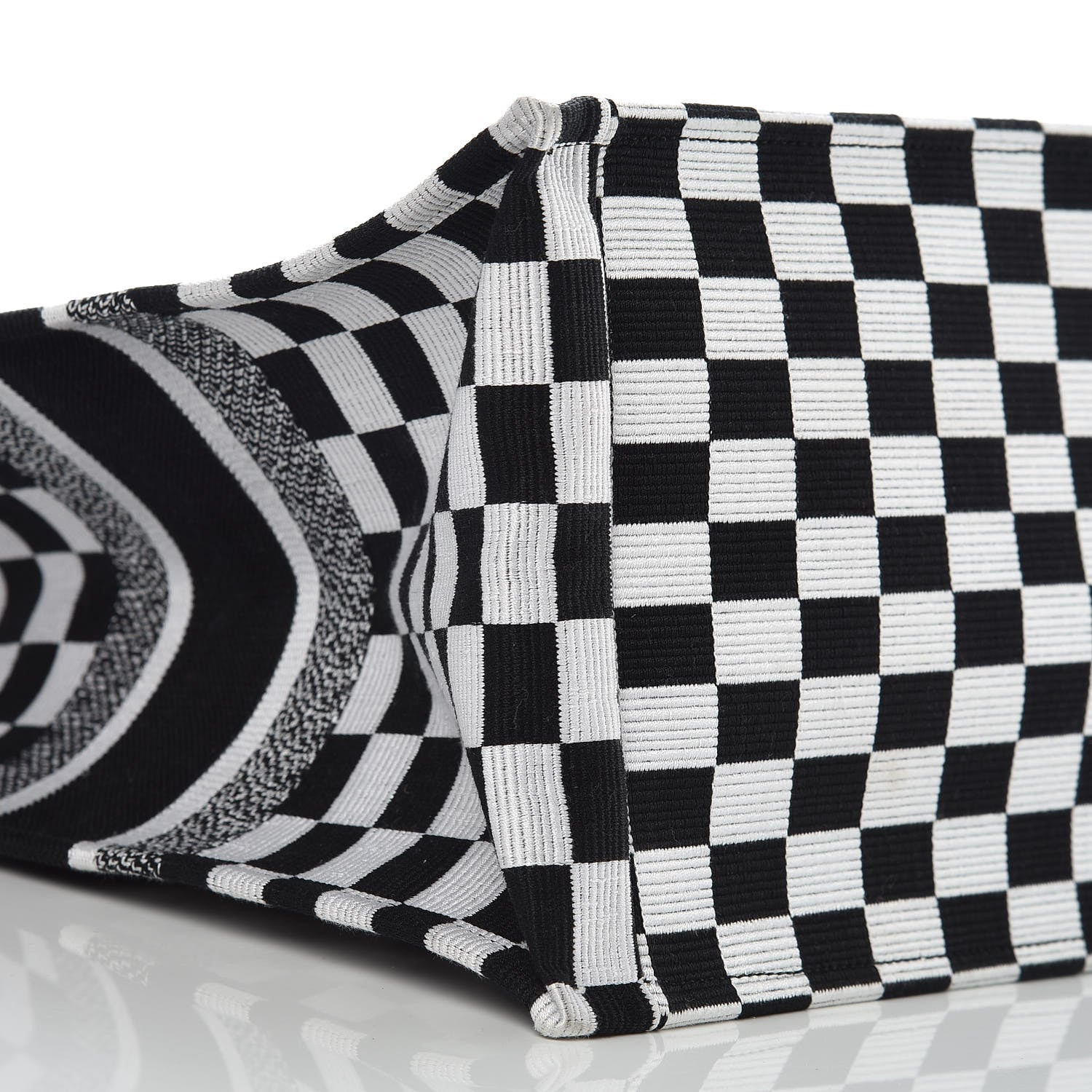 Christian Dior Canvas Embroidered Checkered Book Tote Black White 8 of 9