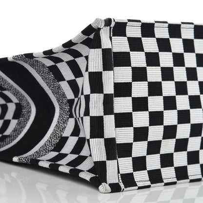Christian Dior Canvas Embroidered Checkered Book Tote Black White 8 of 9