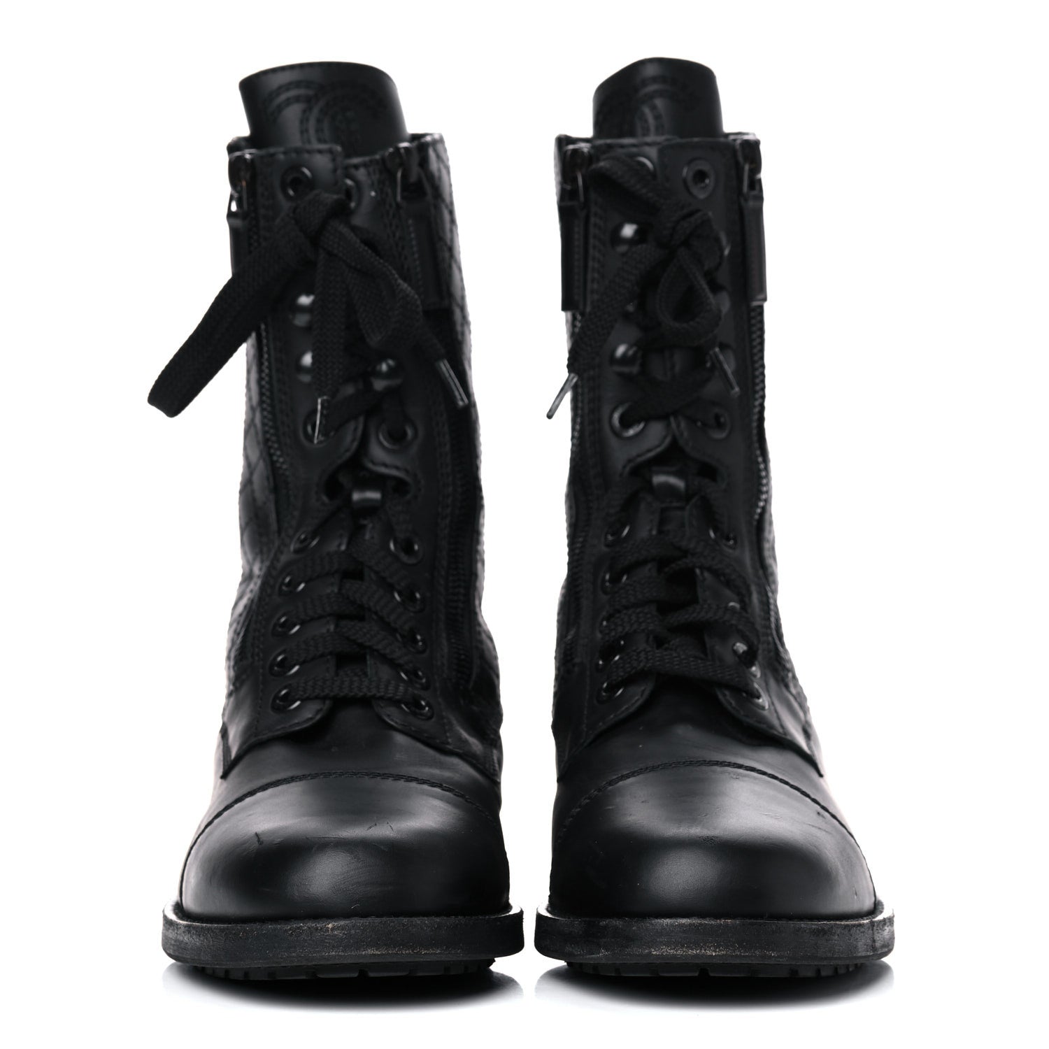 Chanel Calfskin Quilted Lace Up Combat Boots 40.5 Black 2 of 17