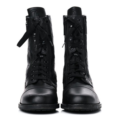 Chanel Calfskin Quilted Lace Up Combat Boots 40.5 Black 2 of 17