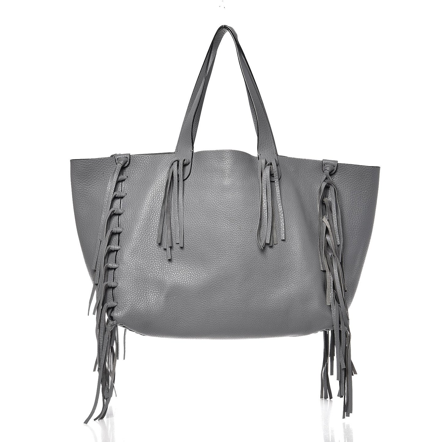 Grained Calfskin C-Rockee Fringe Tote Grey