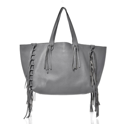 Valentino Garavani Grained Calfskin C-Rockee Fringe Tote Grey 1 of 8